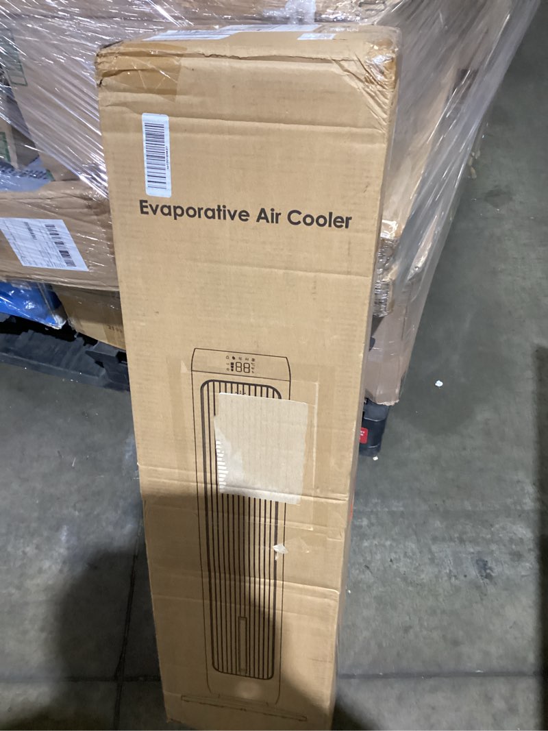 Condition photo showing As Is for pntck 41" evaporative air cooler, bladeless tower fan cooling fan with 3 speeds & 5 modes, ice packs, 12h timer, remote, 80° oscillating, 3-in-1 swamp cooler for bedroom office large room white
