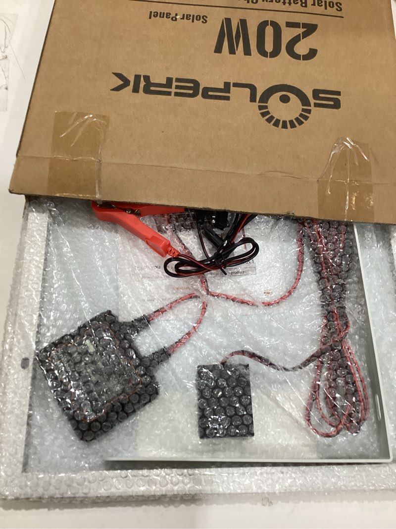 Condition photo showing Good Condition for solperk solar panel kit 20w 12v, waterproof solar battery trickle charger maintainer + smart mppt controller + adjustable mount bracket for boat car rv motorcycle marine automotive
