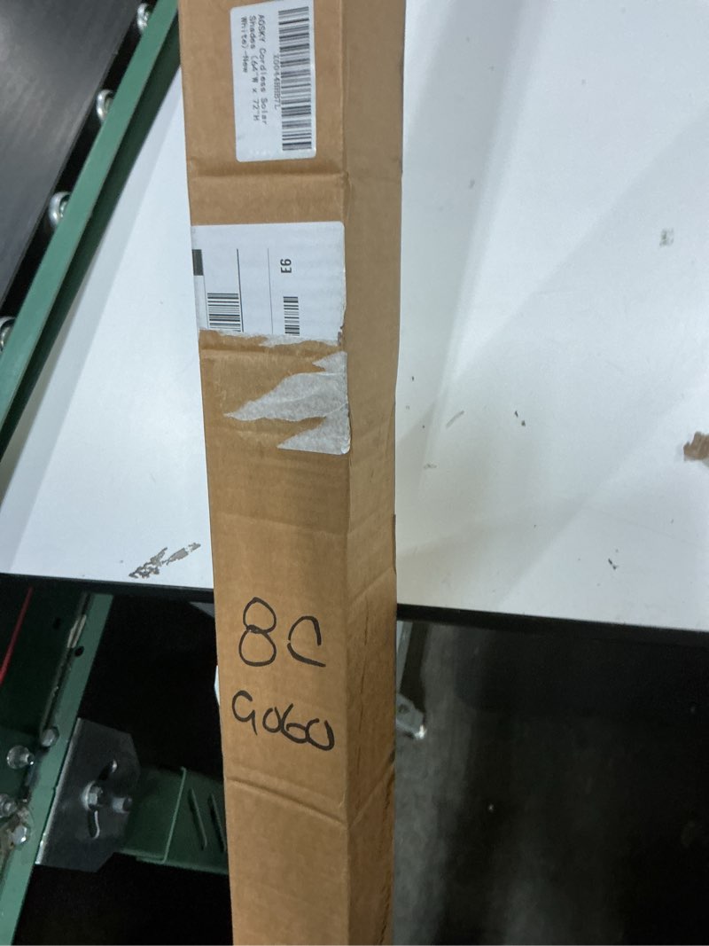 Condition photo showing New/Like New for aosky cordless roller shades for windows light filtering shades with 5% openness solar screen semi sheer roller blinds uv protection for office and home. easy to install 64" w x 72" h (white) 64"w x 72"h white