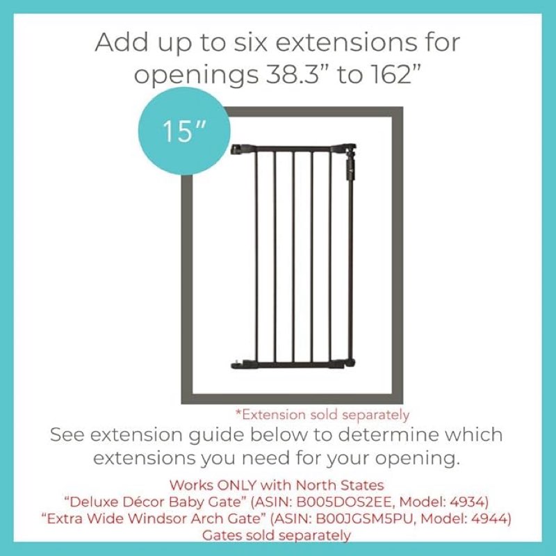 toddleroo by north states - 6-bar extension for deluxe décor gate: 15 inch baby gate extension - add up to 6 extenders - matte bronze