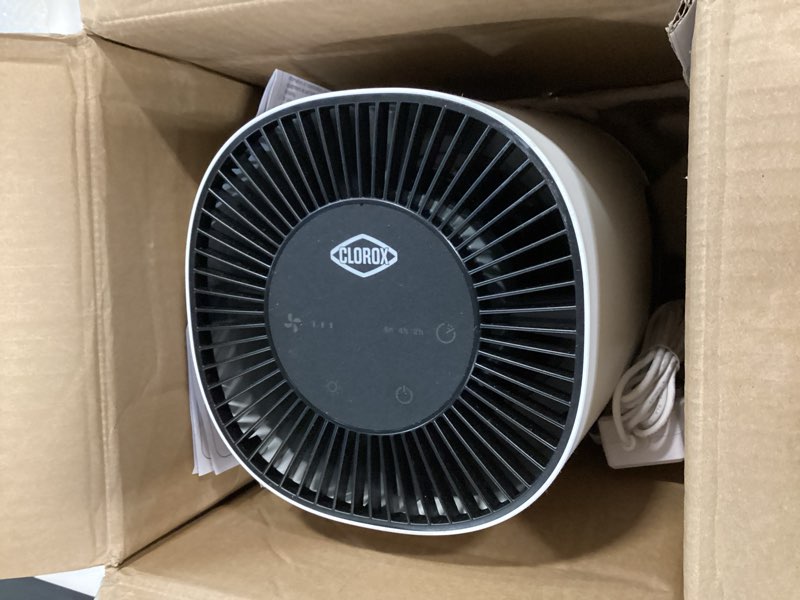 Condition photo showing As Is for Clorox Air Purifiers for Bedroom Home, True HEPA Filter, Small Rooms Up to 200 Sq Ft, Removes 99.9% of Mold, Viruses, Wildfire Smoke, Allergens, Pet Allergies, Dust, AUTO Mode, Whisper Quiet Up to 200 Sq Ft White