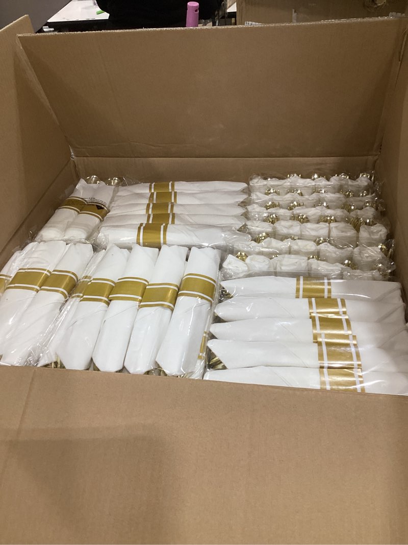Condition photo showing New/Like New for nervure 700pcs gold plastic plates - gold plastic dinnerware sets for 100 guests - 200 disposable plates, 300 silverware, 100 cups, 100 napkins for wedding & party white and gold
