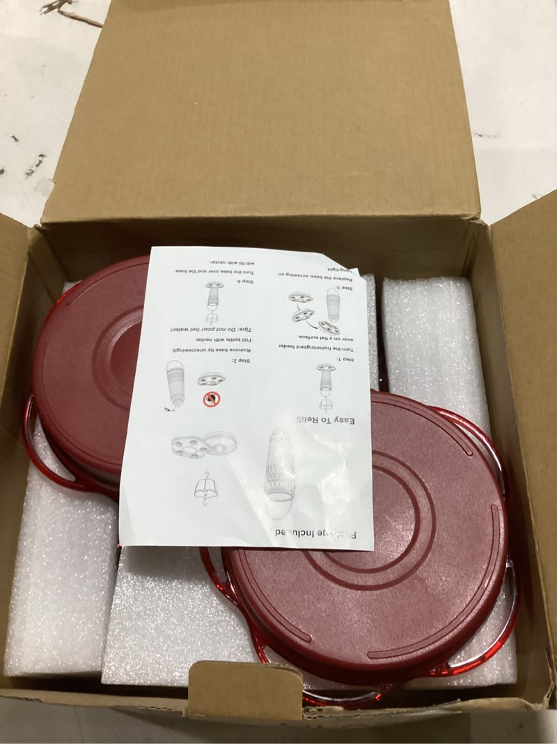 Condition photo showing As Is for zamelane glass hummingbird feeders for outdoors 2pack-14ounces?5 feeding ports hummingbird feeder,wide mouth for easy filling/cleaning?hanging for garden backyard decor, includes ant moat (red?2pack) 2 red