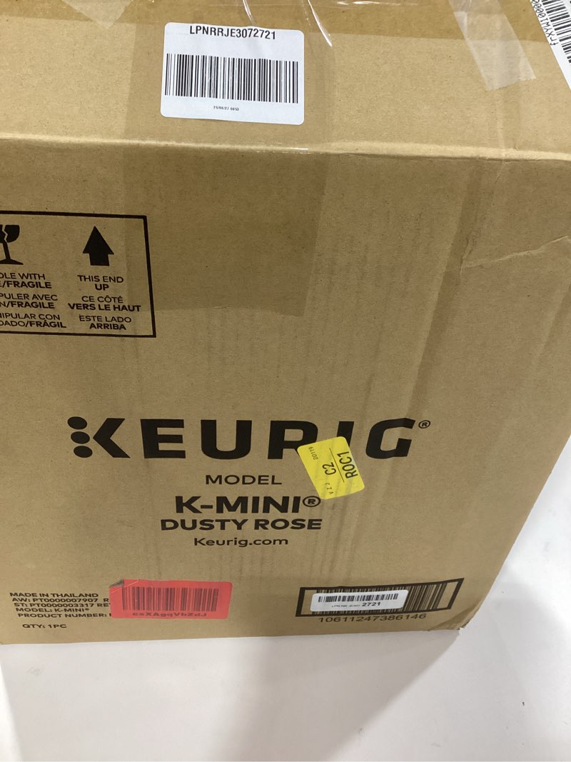 Condition photo showing As Is for Keurig K-Mini Single Serve K-Cup Pod Coffee Maker, 6 to 12oz Brew size, with Cord Storage, Perfect for Small Spaces, Dusty Rose