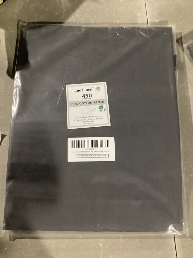 Condition photo showing Good Condition for Lane Linen 100% Cotton Pillowcovers, Pillow Cases Standard Size Set of 2, Fits Standard & Queen Pillows, Luxury 450 Thread Count Sateen Cotton Pillowcases, Soft & Breathable - Black Queen / Standard Black