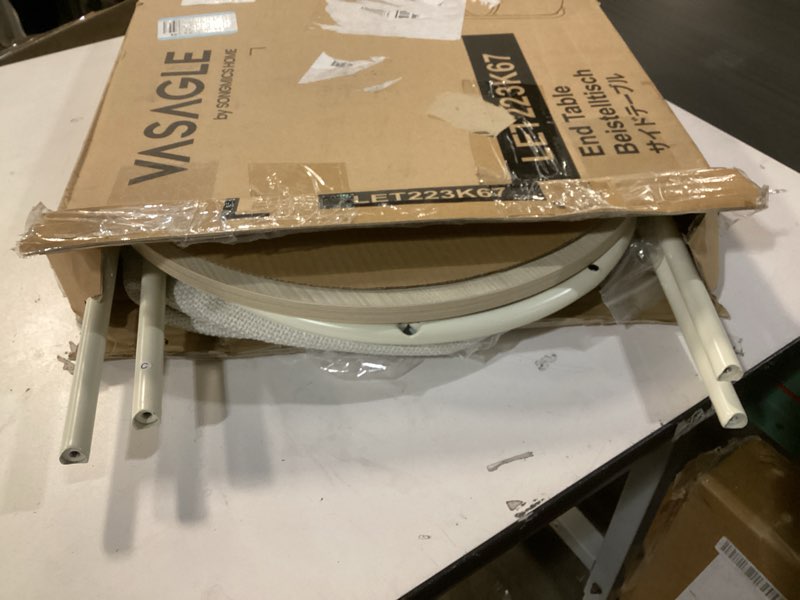 Condition photo showing As Is for VASAGLE LILEA Collection - Small Round Side End Table, Modern Nightstand with Fabric Basket, Cream White ULET223K67 Cream White 1 pack without light Round