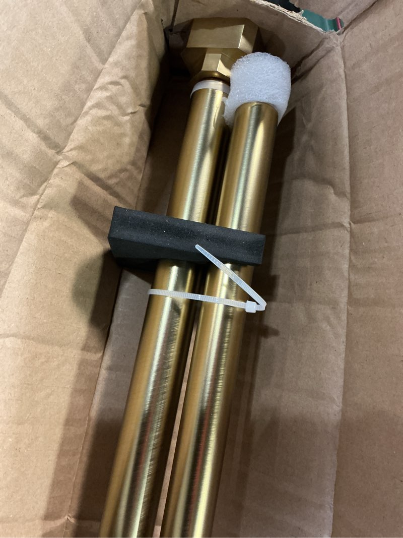 Condition photo showing Good Condition for window curtain rods 72 to 144 inches, 1 inch heavy duty modern decorative telescoping drapery rod with solid aluminium alloy brackets and square finials, length adjustable, brushed gold brushed gold 72-144"