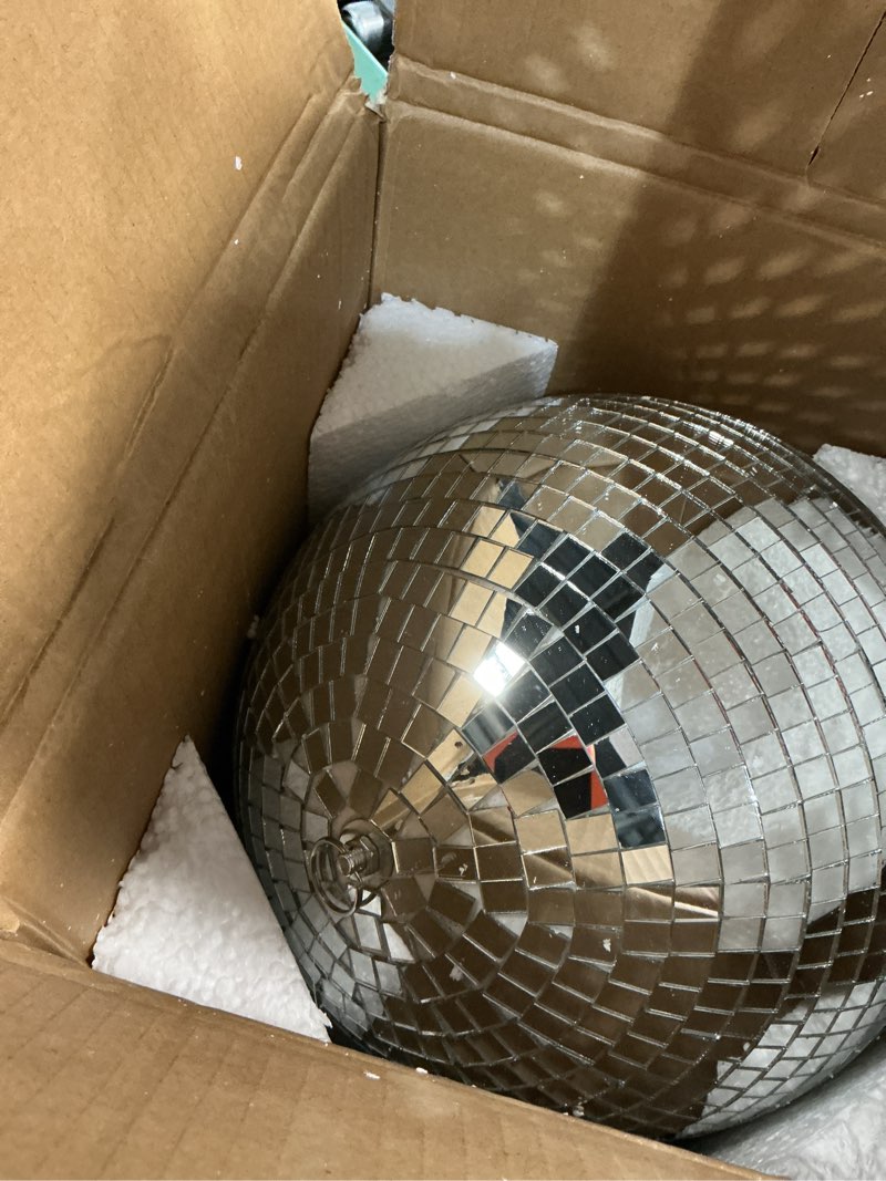 Condition photo showing As Is for alytimes mirror disco ball - 8-inch cool and fun silver hanging party disco ball –big party decorations, party design