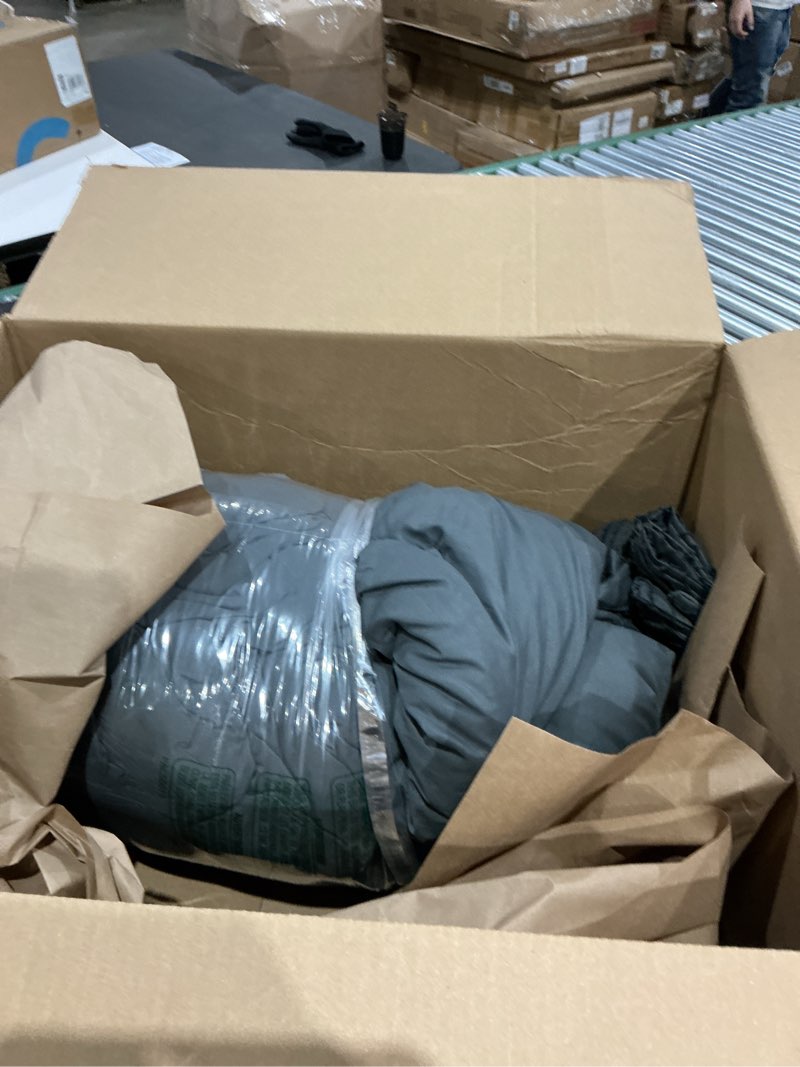Condition photo showing Good Condition for andency dark grey oversized king comforter 120''x120'', 3 pieces dark gray super king soft boho bedding set & collections, farmhouse tufted fluffy bed set for all seasons (1 comforter, 2 pillowcases) 13 - dark grey super king (120"x120")
