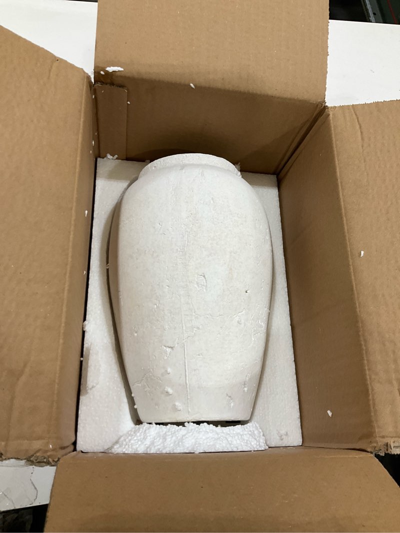 Condition photo showing Good Condition for Handcrafted Flower Vase, 10.5" Tall Terracotta Vases, Vintage White Vase, Rustic Antique Décor, Wide Mouth, Matte Finish for Home Office Resto Café Decoration White 10.5"