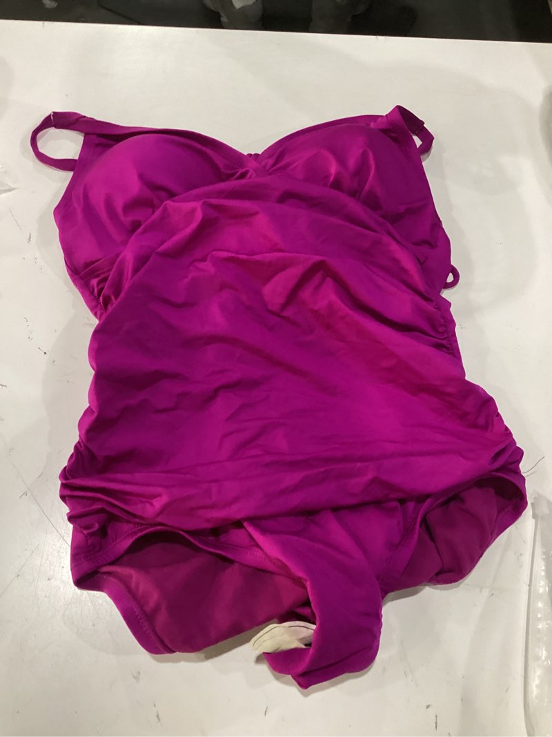 Condition photo showing As Is for women tummy control one piece swimsuits v neck macrame back bathing suit | strappy crochet swimwear,power mesh fully lined,push up,ruched slimming monokini with built-in molded cup,y-back 6 wine berry