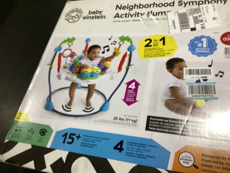 Condition photo showing Good Condition for baby einstein neighborhood symphony activity baby jumper activity center, infant entertainer with lights and melodies, age 6 months +, max weight 25 lbs., unisex