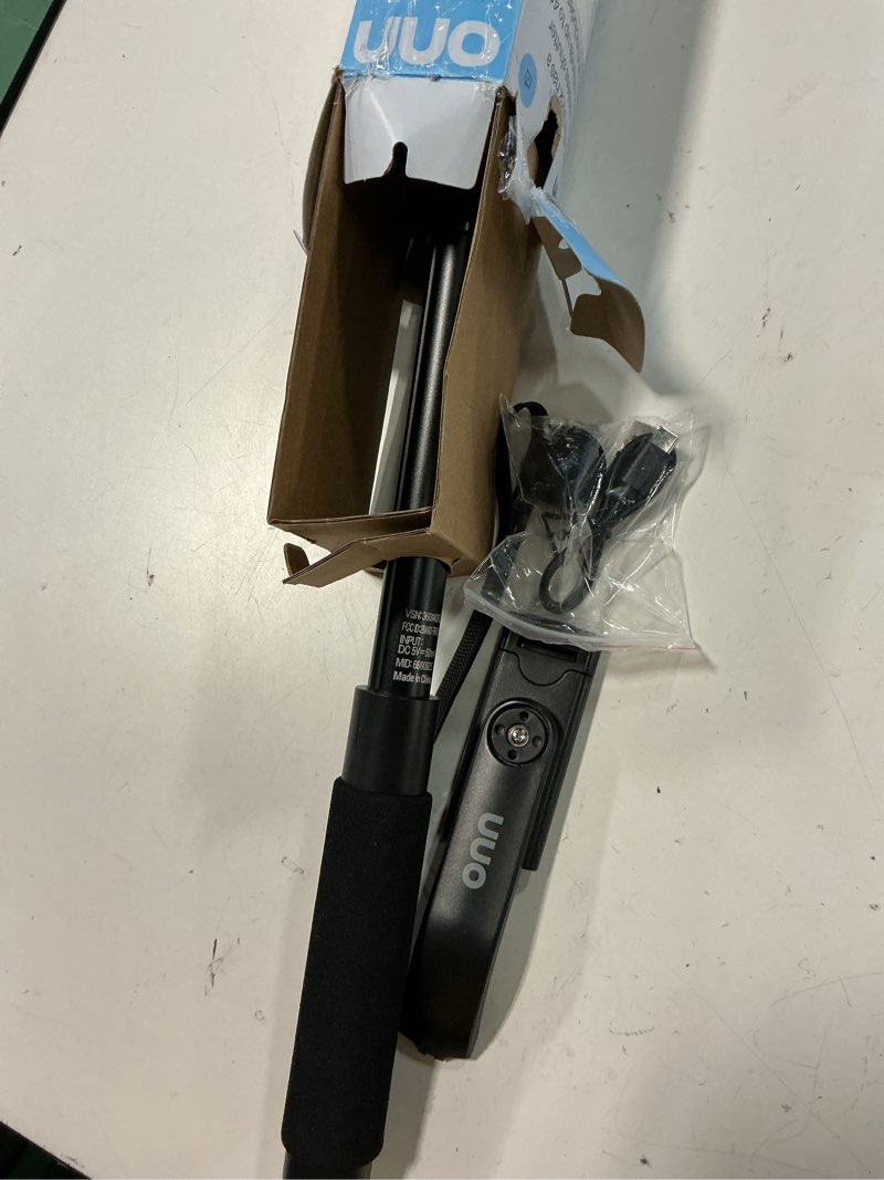 Condition photo showing As Is for onn bluetooth selfie stick – extendable to 40 in 360° rotating & tilting clamp with built-in rechargeable shutter and universal camera mount