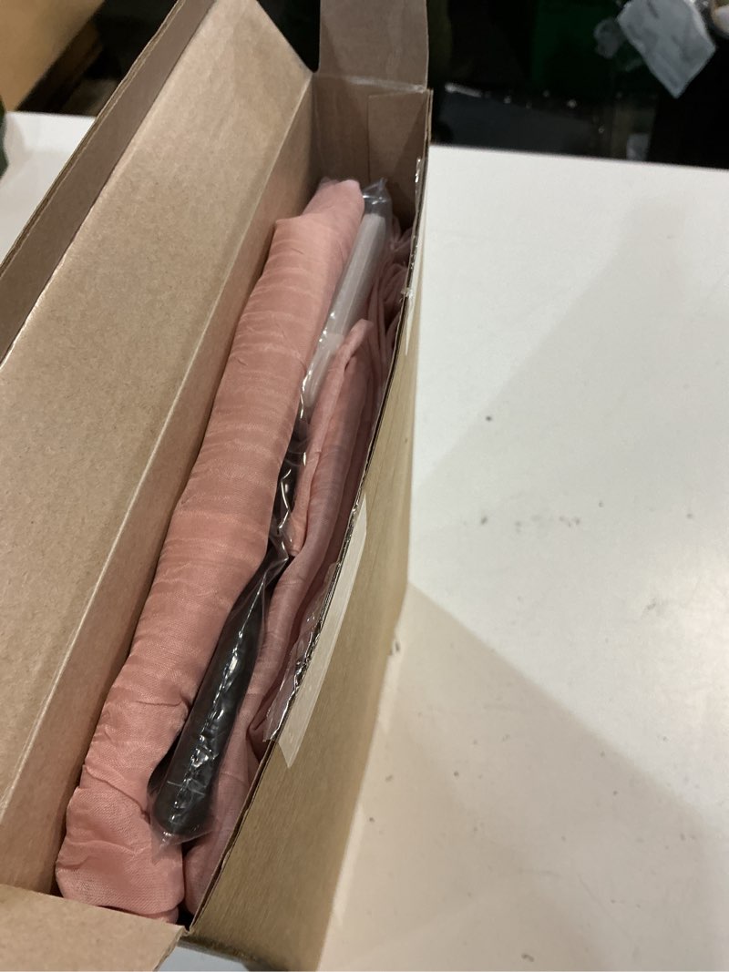 Condition photo showing New/Like New for ovzme crushed blush pink sheer curtain 63 inch length for windows 2 panels set, light filtering soft fabric pinch pleated curtains for living room bedroom, elegant sheer window drapes, 42wx63l inches 42"w x 63"l (pack of 2) blush pink