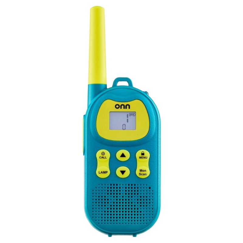 onn kids' walkie talkies, up to 16 mile range, 22 channels, led flashlight, 2 pack