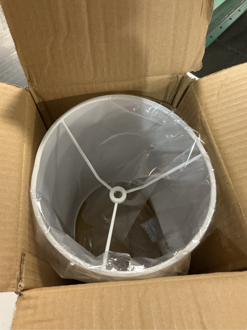 Condition photo showing Good Condition for aspen creative 31261 transitional drum (cylinder) shaped spider fitter lamp shade in white linen, 8" wide (8" x 8" x 11")