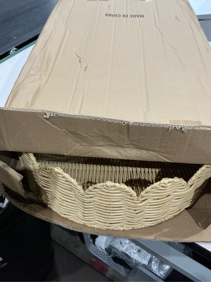 Condition photo showing Good Condition for handmade scalloped rattan baby changing basket 30 x 16.5 x 5.1 inch changing table basket for baby dresser extra high sides scallop diaper organizer for nursery decoration