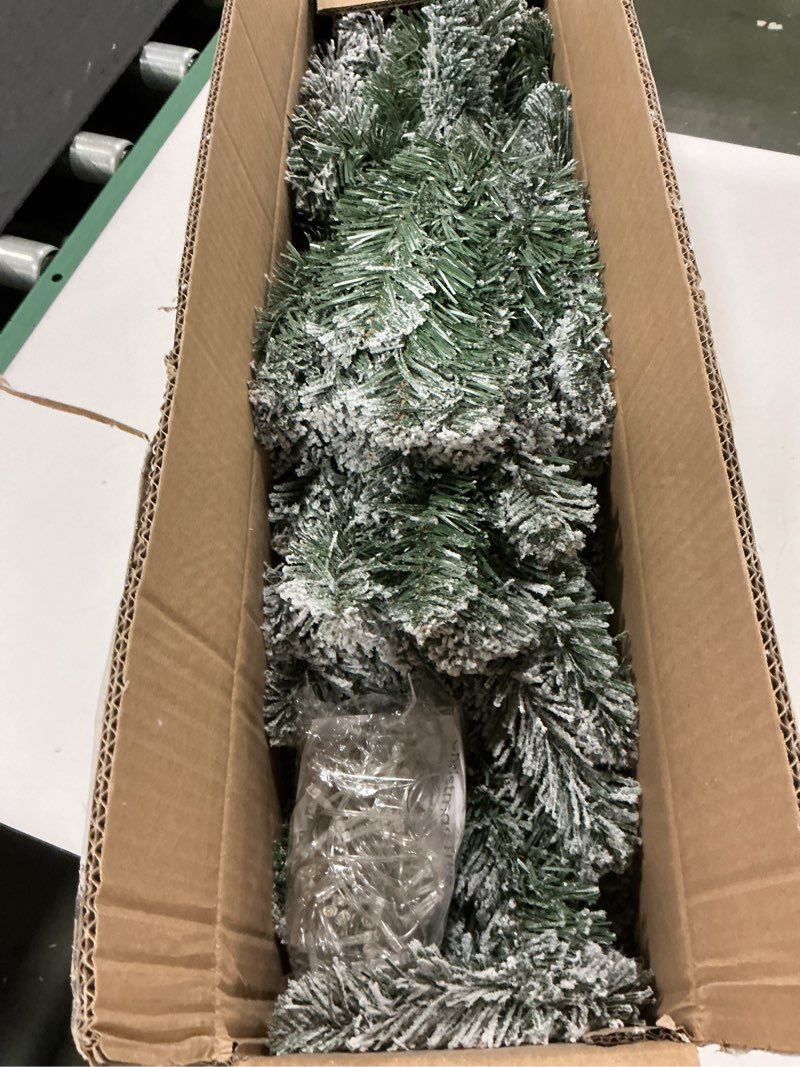 Condition photo showing As Is for Artificial Christmas Tree, 4.5Ft Fake Christmas Trees with Lights, Snow Flocked Pencil Spruce Xmas Tree Foldable Stand Hinged for Home, Party, Office Decoration 4ft 4in