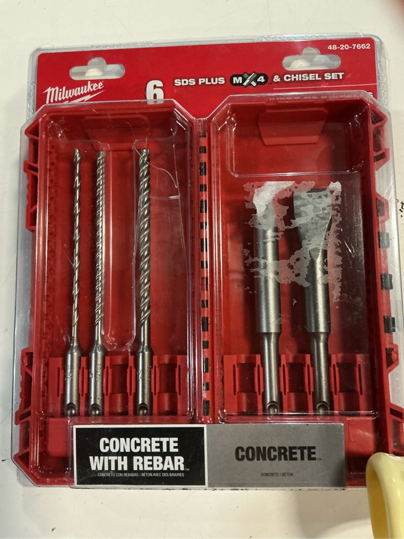 Condition photo showing As Is for milwaulkee sds m4 & chisel set concrete