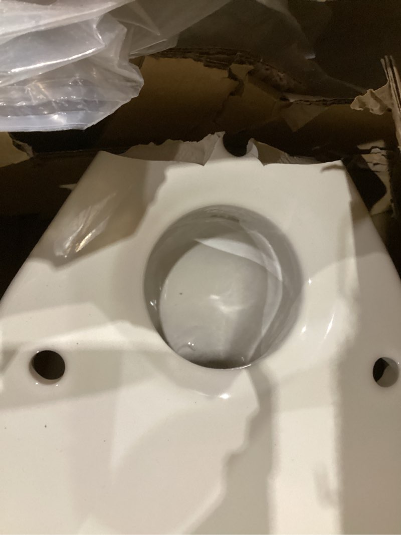 Condition photo showing As Is for kohler k-3978-96 wellworth elongated 1.6 gpf toilet, biscuit 3.25 biscuit
