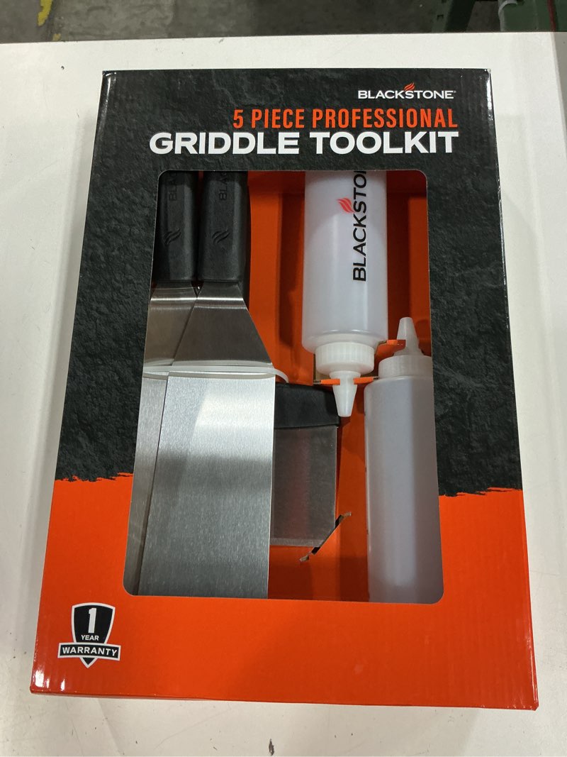 Condition photo showing New/Like New for blackstone stainless steel silver griddle tool set 5 pc