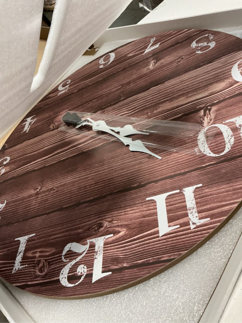 Condition photo showing Good Condition for xfm brown wooden wall clock 24 inch silent wall clocks battery operated decorative farmhouse large rustic wall clock for kitchen living room office 24 inch brown1
