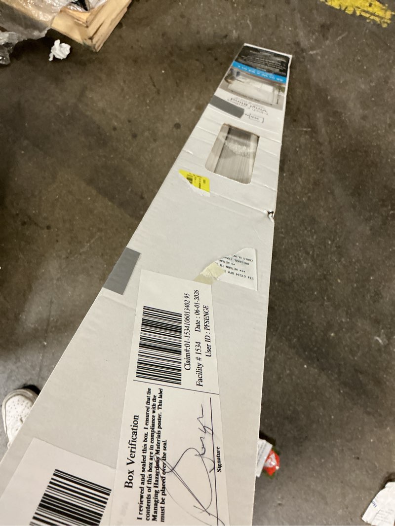 Condition photo showing As Is for mainstays cordless 1" vinyl light filtering blinds, white