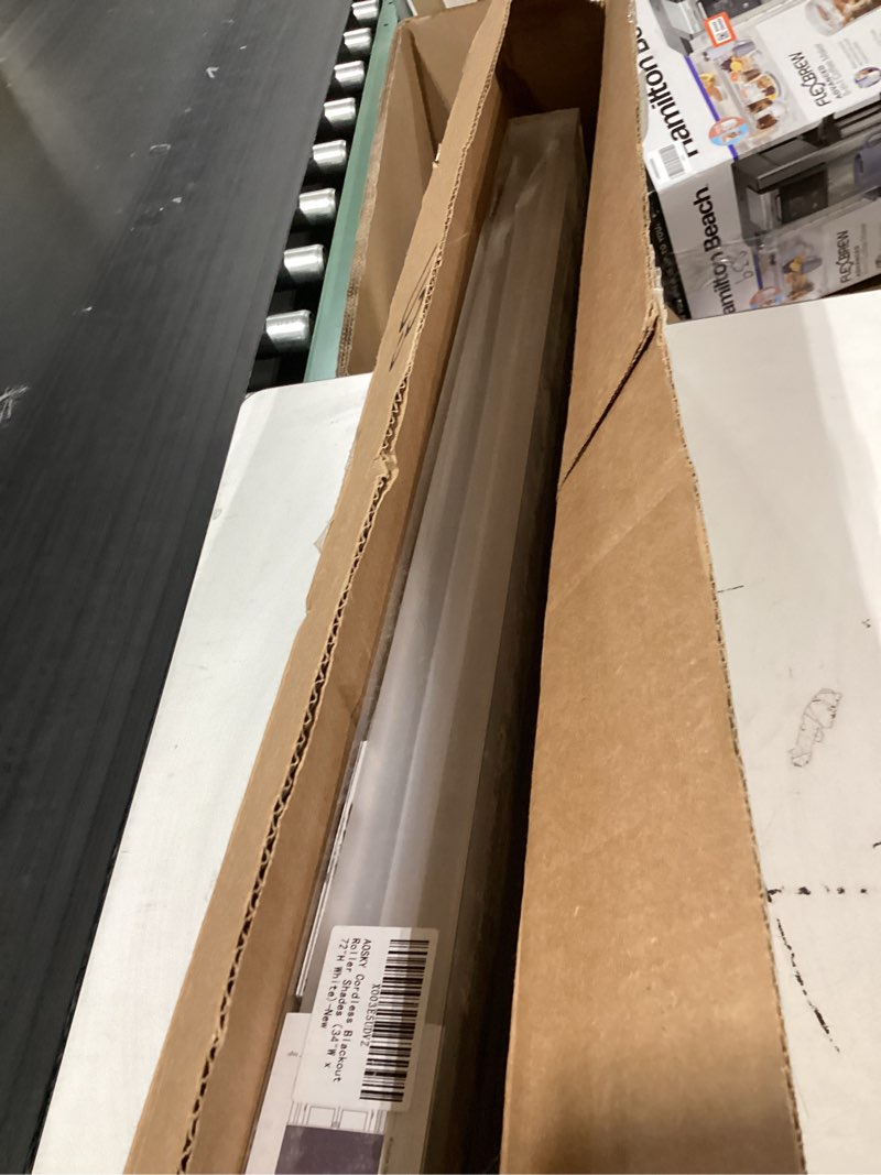 Condition photo showing Good Condition for aosky cordless roller shades blackout blinds for windows room darkening rolled up shades with spring system, uv protection window shades door blinds for home and office (34" w x 72" h, white) 34"w x 72"h white