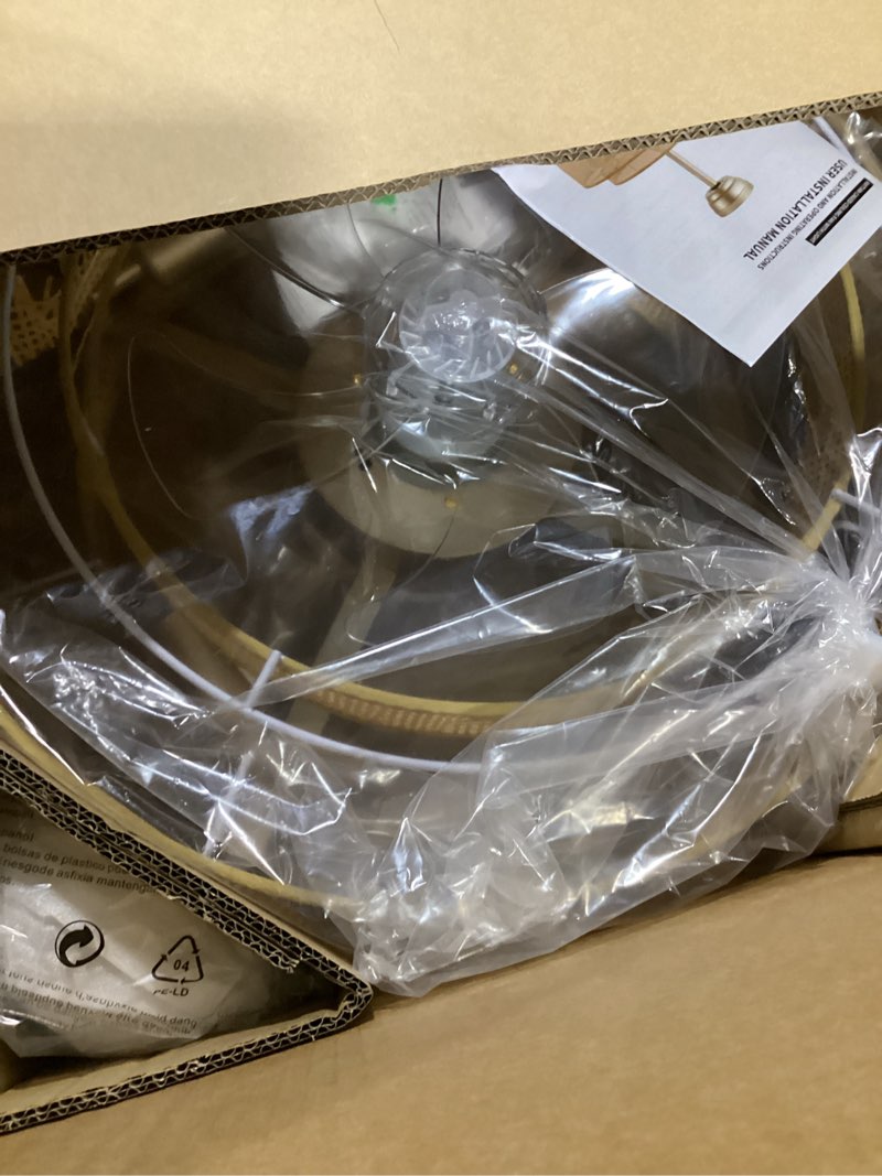 Condition photo showing Good Condition for 20'' gold boho fandelier ceiling fan with light, bedroom chandelier with light remote control, caged with 6 speeds for bedroom, nursery, living room