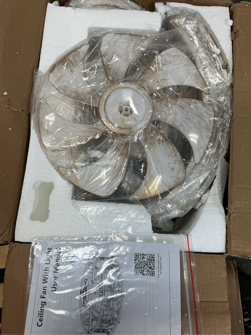 Condition photo showing New/Like New for garwarm 20" caged ceiling fan with light, flush mount bladeless fandelier with remote, small low profile for bedroom, kitchen, dining room, white gold