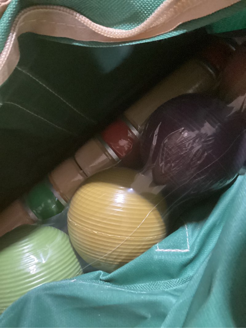 Condition photo showing New/Like New for ApudArmis Six Player Croquet Set with Premiun Rubber Wooden Mallets 28In,Colored Ball,Wickets,Stakes - Lawn Backyard Outdoor Game Set for Adults/Teenagers/Family (Large Carry Bag Including)