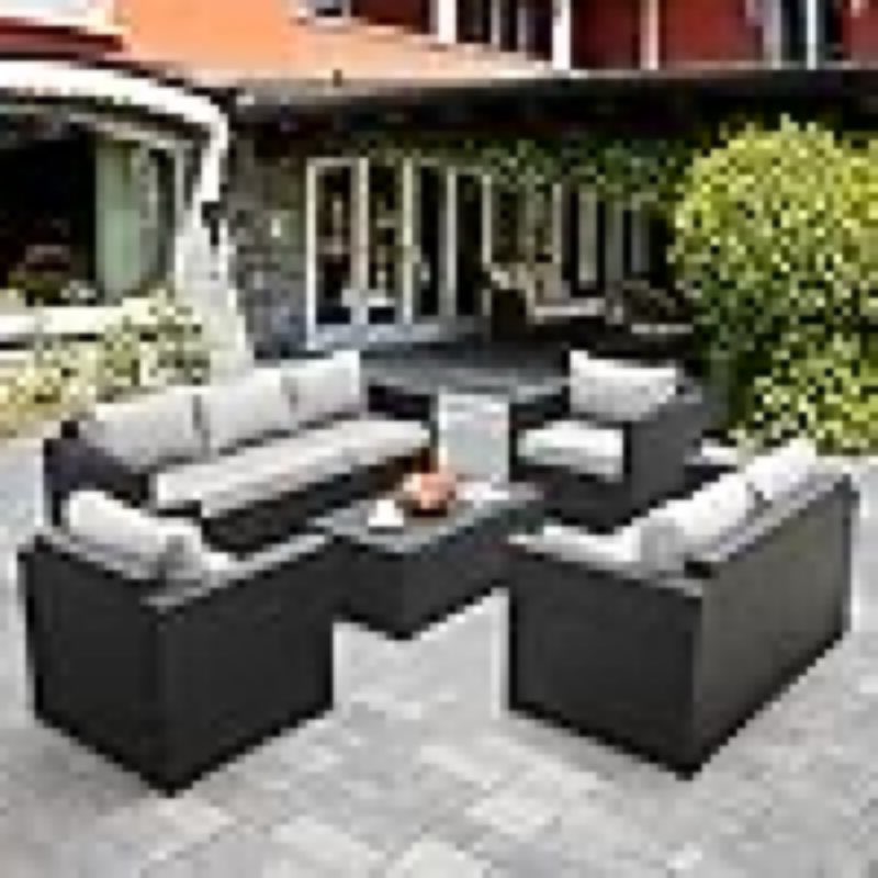 ((Incomplete box 1 of 2 )) Rattaner - Patio Wicker Furniture Set, Modular Sofa, Storage Table, Non-Slip Cushions, Covers, 5 Pieces, Gray