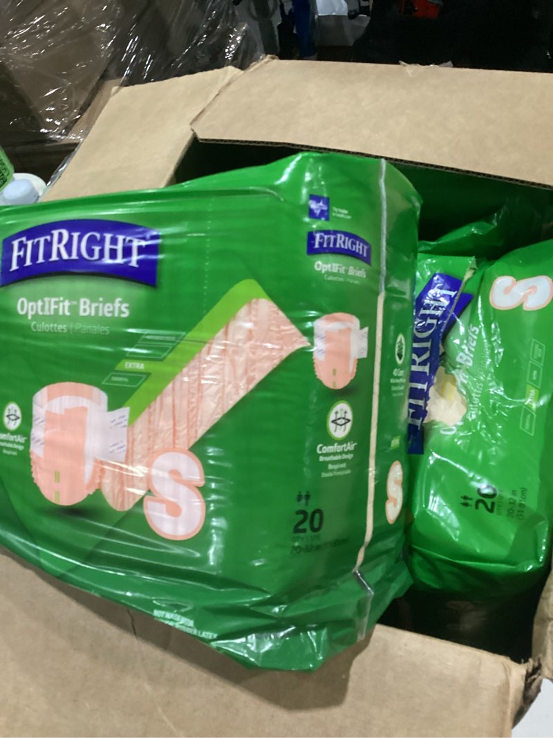 Condition photo showing As Is for incomplete fitright adult diapers, 80 count, size small (waist size 20\"-32\"), incontinence briefs for men and women, disposable, moisture wicking, leak protection, packaging may vary small 80 count