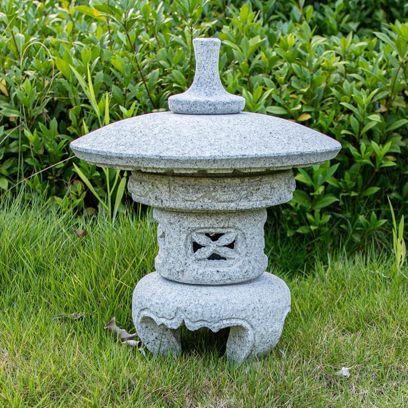 Generic Five Pieces Stone Japanese Lantern, Light Gray, Water Resistant, Granite, 16 inches H x 12.2