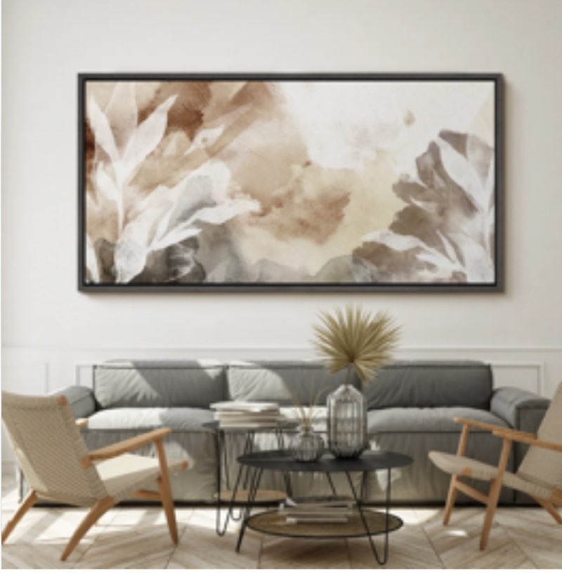 31”x60” whispers of nature abstract watercolor botanical decor modern organic framed canvas print wall art