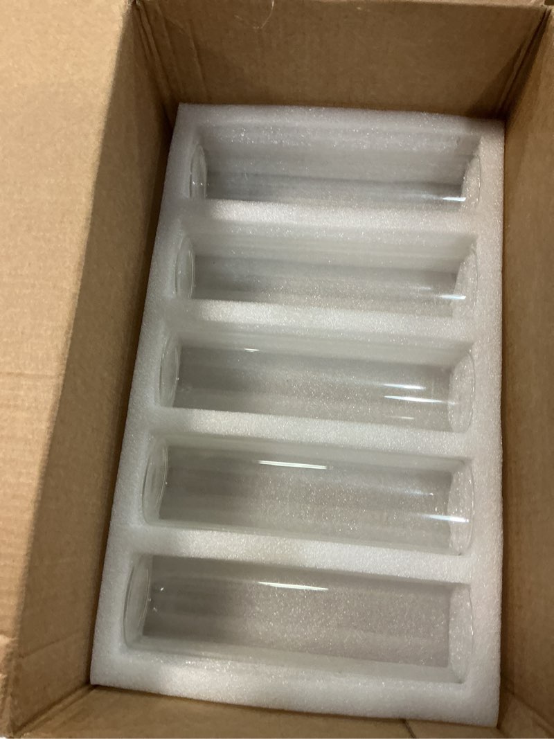 Condition photo showing New/Like New for 15 pack 5.9\" tall x 1.8\" diameter clear glass cylinder vases - multi-use flower vase, hurricane & floating candle holders for wedding centerpieces, home decor, table displays (15)