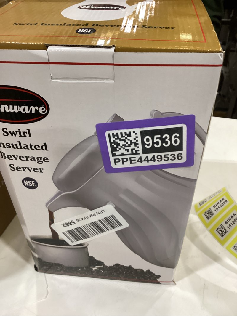 Condition photo showing New/Like New for Winco Push Button Insulated Beverage Server with Swirl Design, 64-Ounce, White