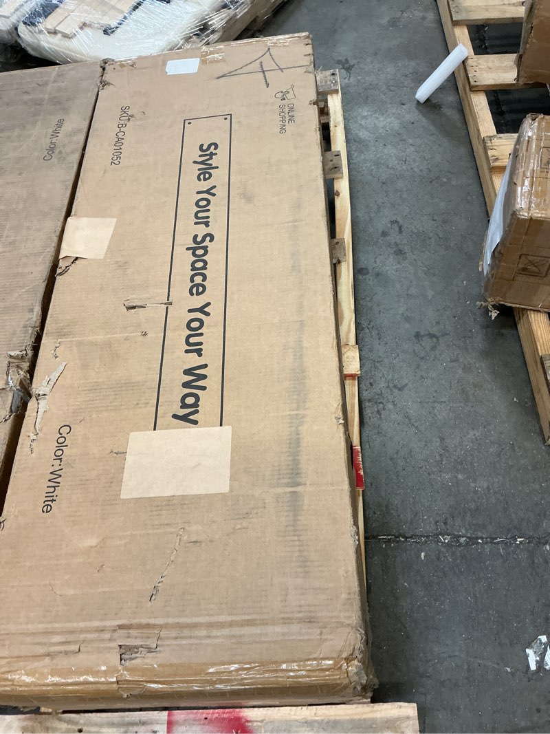 Condition photo showing Good Condition for 63\" Arched Display Cabinet, 5-Tier Arched Bookcase with Glass Doors & Adjustable Shelves for Living Room, Dining Room & Kitchen 63\" Oak-glass Door (Color White) 