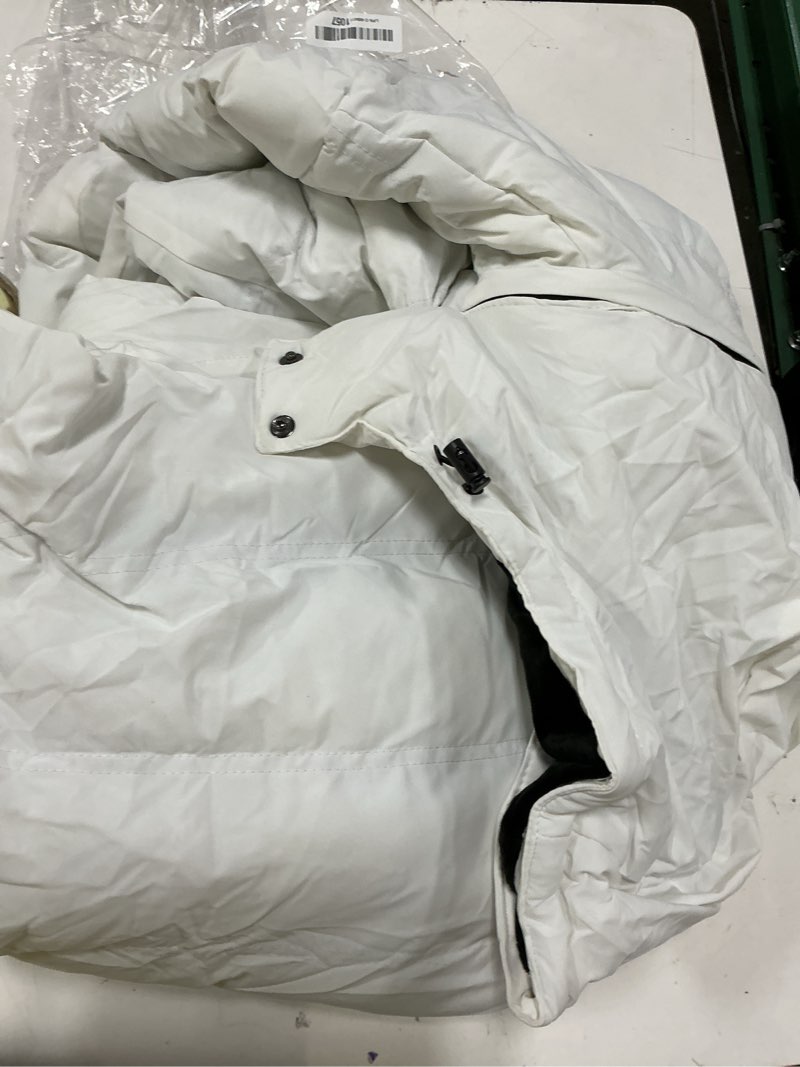 Condition photo showing As Is for creatmo us men's long winter coat waterproof thicken warm parka quilted insulated puffer jacket with removable hood large white