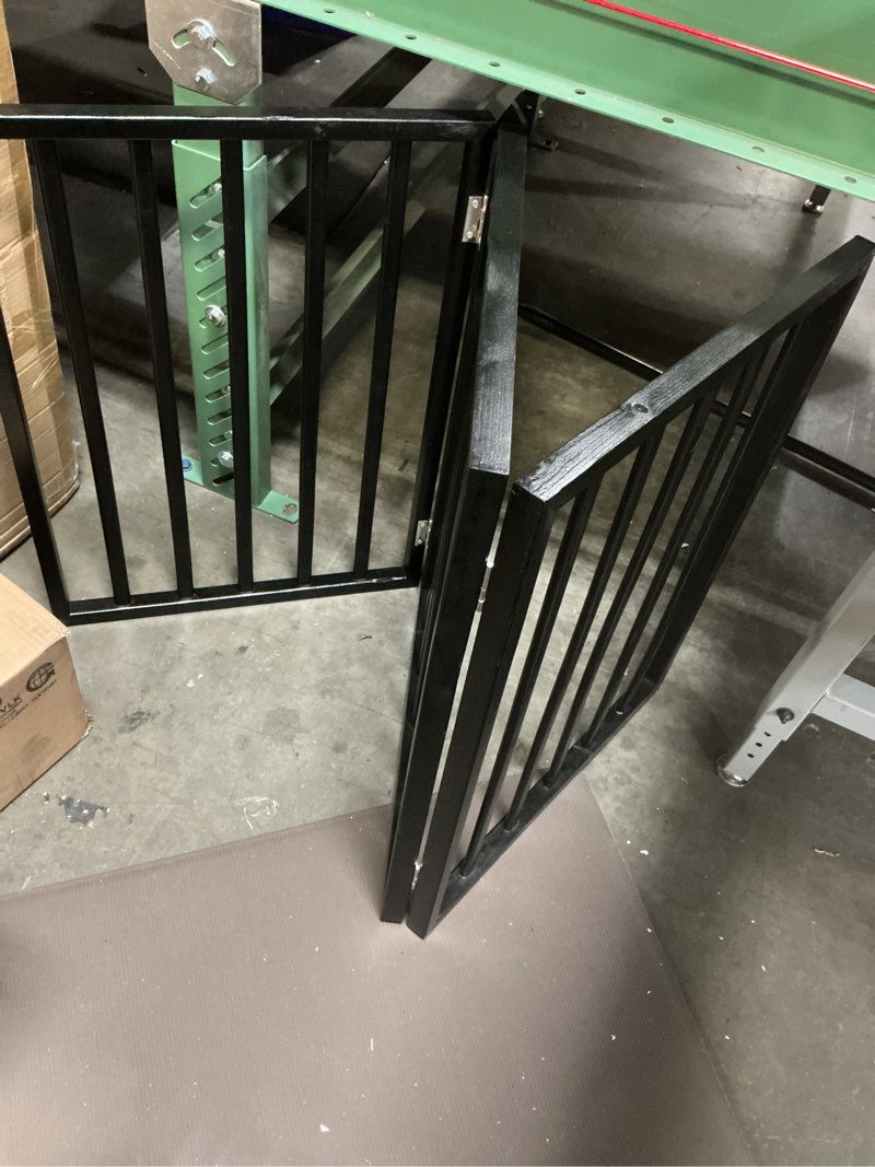 Condition photo showing As Is for pawland 72” extra wide dog gate for the house, doorway, stairs, freestanding foldable wire pet gate, pet puppy safety fence,30" height (espresso, 3 panels) espresso ?3 panels?72"w x 32"h