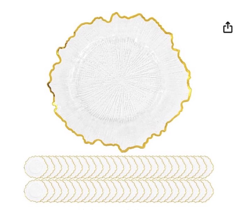50 Pack Charger Plates Bulk, 13\" Plastic Reef Chargers for Dinner Plates, Round Charger Plate with Floral Reef Design for Dinner Wedding Party Table Setting Decoration