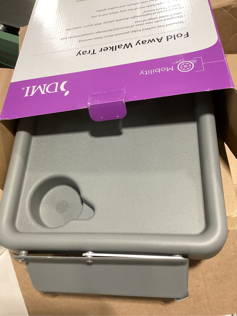 Condition photo showing Good Condition for dmi walker tray, rollator tray, mobility and walker accessory tray table fits most standard walkers, folding with two cup holders and tool free assembly, 16 x 11.8 inch gray 1 count (pack of 1)