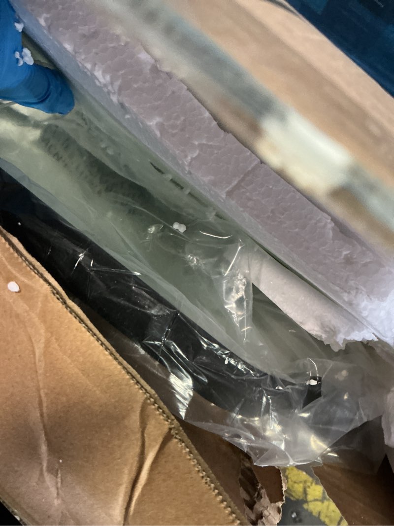 Condition photo showing Good Condition for andy star bathroom vanity mirror, 24x36 inch matte black mirror, modern rectangle mirrors for bathroom, asymmetrical wall mirror with scalloped round corner matte black 36"l x 24"w