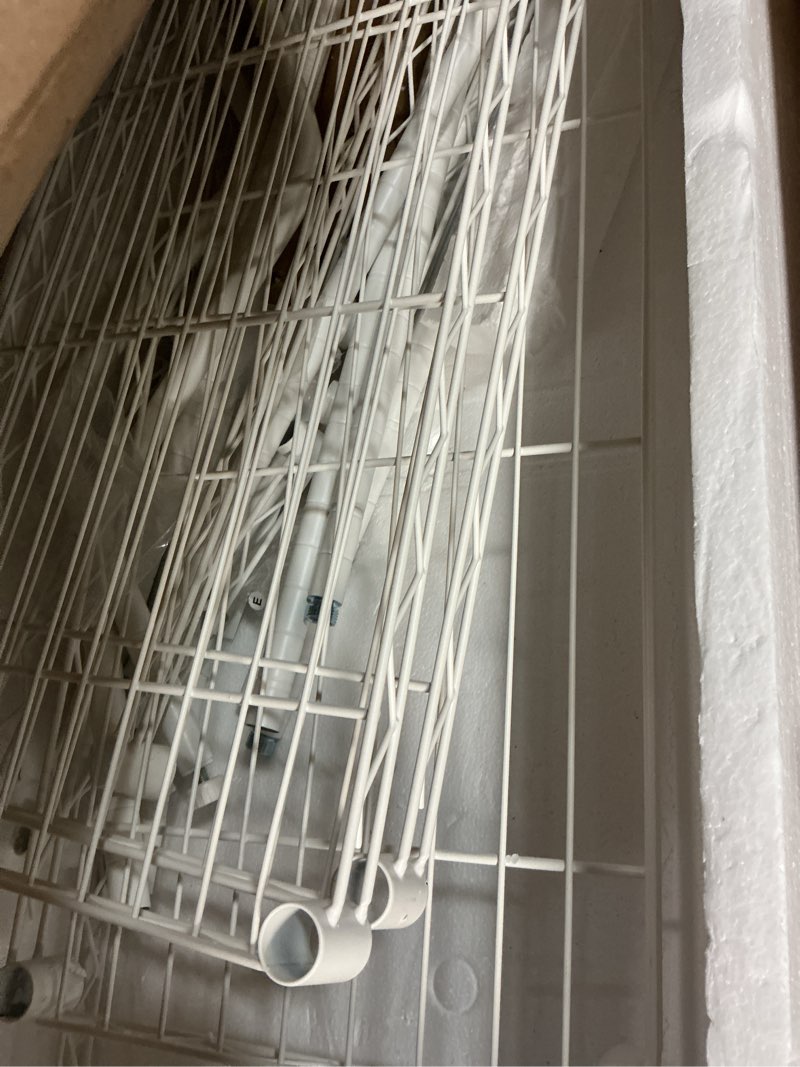 Condition photo showing Good Condition for Ulif U11 Mini Over Washer and Dryer Shelves, 3 Tiers Laundry Room Storage and Organizer Standing Shelf, Metal Freestanding Clothes Drying Rack, 28.3”W x 19.7”D x 77.6”H, White White U11 Mini