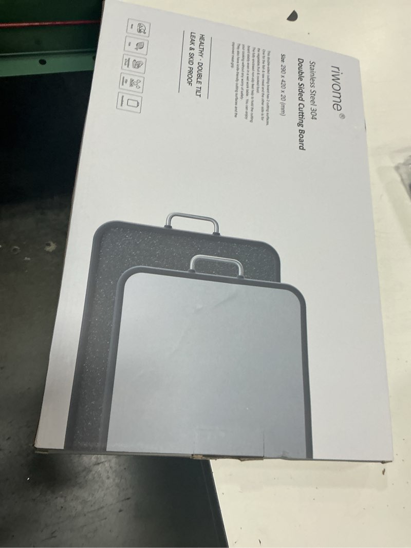 Condition photo showing New/Like New for stainless steel cutting board, double sided cutting boards for kitchen, stainless steel and wheat straw pp large chopping board.dishwasher safe. (pink)