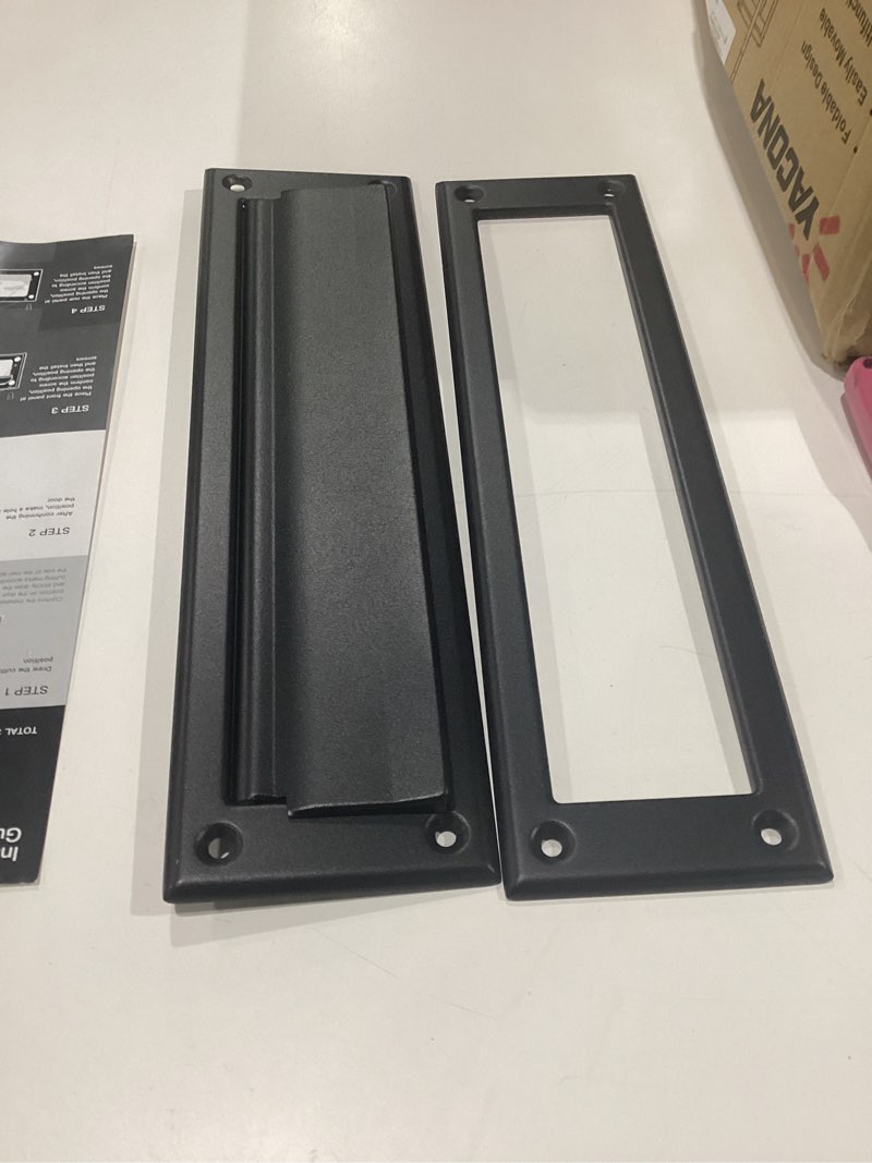 Condition photo showing New/Like New for mail slot plate for front door, 13 x 3.6 inch door letter slot, rust-resistant letter box magazine slot, matte black door hardware & modern door accessories, functional mail opening