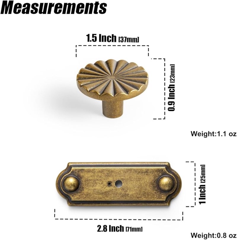 Goo-Ki 1.5'(38mm) Dia Antique Brass Cabinet Knob with Timeless Drawer Backplate, Zinc Alloy Flower D