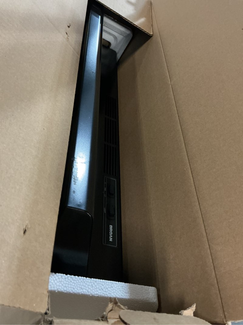 Condition photo showing As Is for Broan 30 inch Ductless Recirculating Black Under Cabinet Range Hood