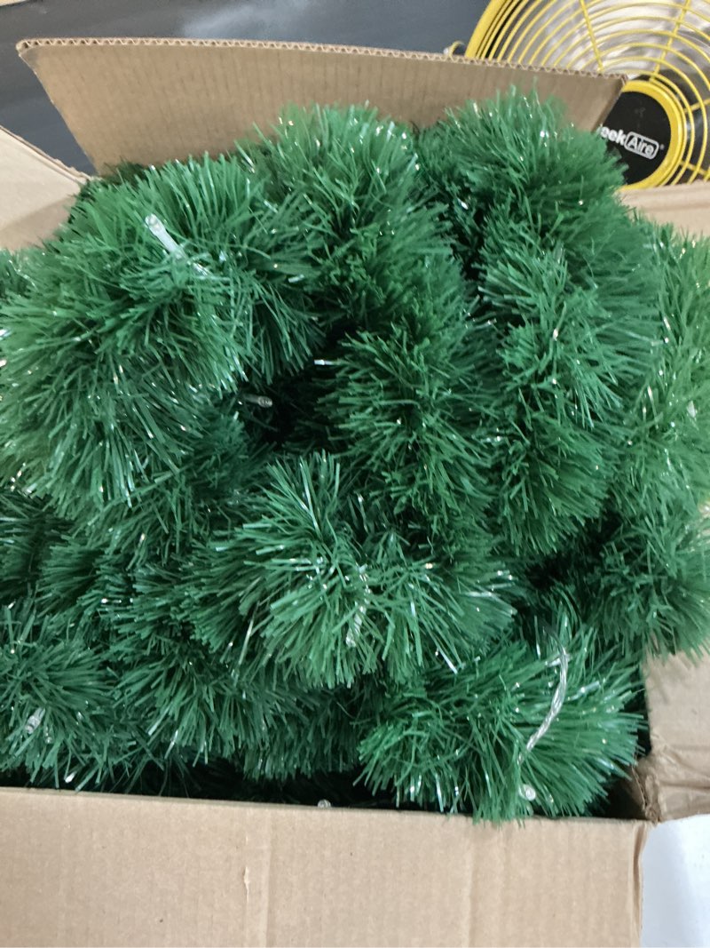 Condition photo showing As Is for 50 foot christmas garland decorations, artificial pine garland soft green garland for holiday wedding party decor, outdoor/indoor use