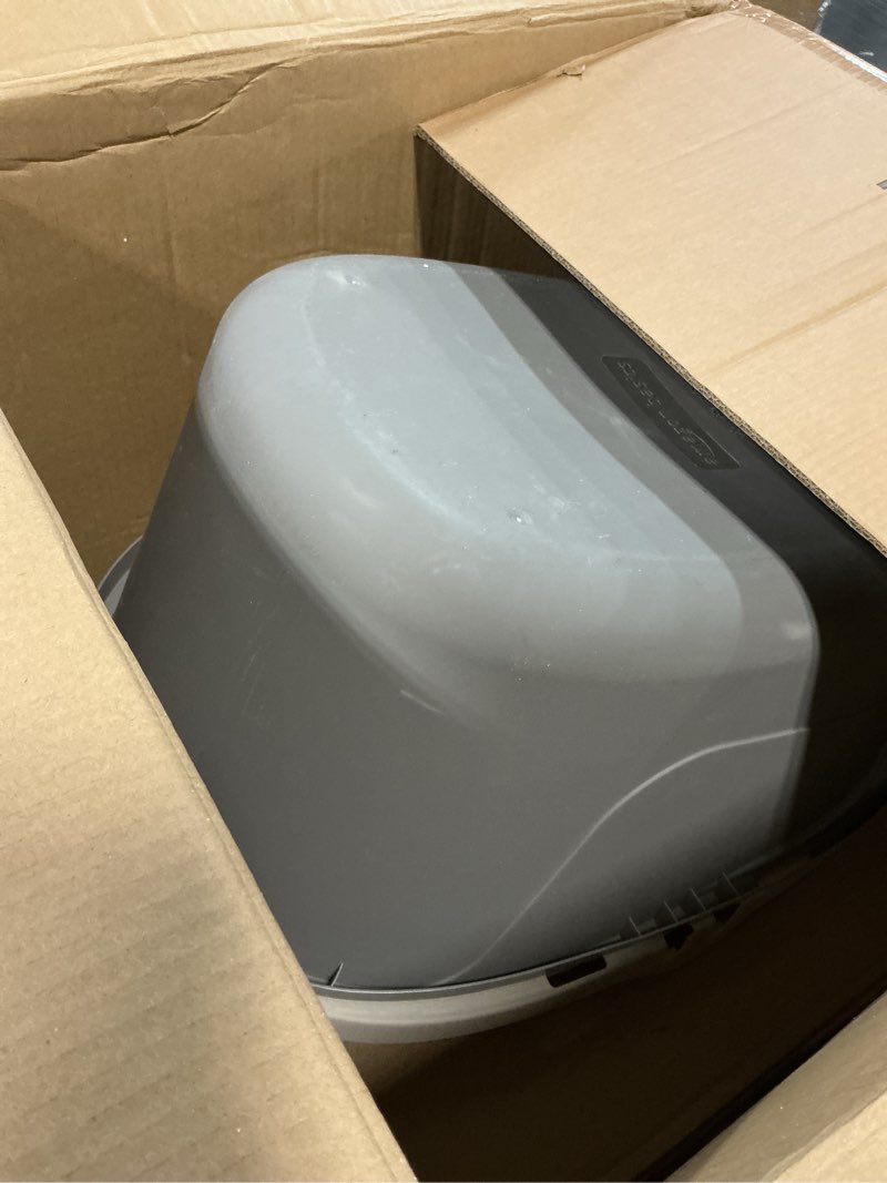 Condition photo showing As Is for amazon basics no-mess hooded enclosed cat litter box with odor control and swinging door, large, 24" x 18" x 17", multicolor